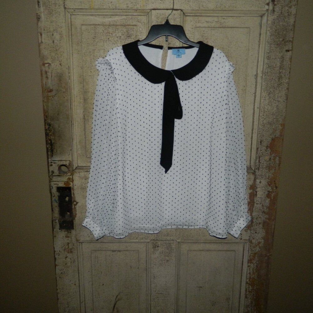CeCe Swiss Dot Peter Pan Tie Blouse Sz 3X (VV-16)